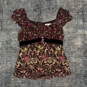 Nanette Lepore Designer Women's Top Floral Pattern with Velvet & Rosette Accents